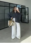Oversize Tensel Vintage Lacivert Gömlek