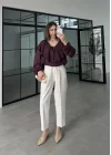 Pelerin Yaka Dantel İşlemeli Mürdüm Gömlek