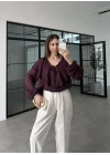 Pelerin Yaka Dantel İşlemeli Mürdüm Gömlek