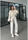 Pelerin Yaka Dantel İşlemeli Ekru Gömlek