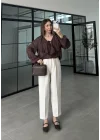 Pelerin Yaka Dantel İşlemeli Kahve Gömlek
