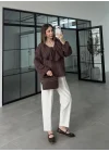 Pelerin Yaka Dantel İşlemeli Kahve Gömlek