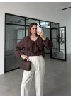 Pelerin Yaka Dantel İşlemeli Kahve Gömlek