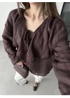 Pelerin Yaka Dantel İşlemeli Kahve Gömlek