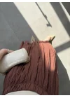 Beli Lastikli Tarçın Tensel Kırışık Etek