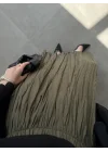 Beli Lastikli Haki Tensel Kırışık Etek