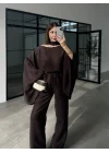 Pelerin Kahve Asimetrik Kesim Takım