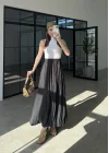 Beli Lastikli Antrasit Tensel Kırışık Etek
