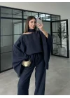 Pelerin Lacivert Asimetrik Kesim Takım