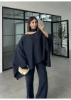 Pelerin Lacivert Asimetrik Kesim Takım