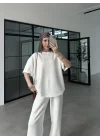 Oysh Kumaş Kısakollu Beyaz Modal Takım