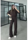 Oysh Kumaş Kısakollu Kahve Modal Takım