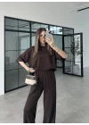 Oysh Kumaş Kısakollu Kahve Modal Takım