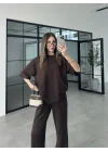 Oysh Kumaş Kısakollu Kahve Modal Takım