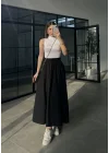 Poplin Kumaş Cepli Siyah Etek