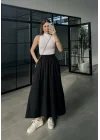 Poplin Kumaş Cepli Siyah Etek