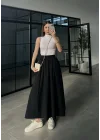 Poplin Kumaş Cepli Siyah Etek