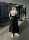Poplin Kumaş Cepli Siyah Etek