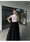 Poplin Kumaş Cepli Siyah Etek