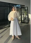 Yakası Büzgülü Ekru Bluz