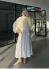 Yakası Büzgülü Ekru Bluz