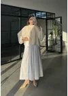Yakası Büzgülü Ekru Bluz