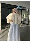 Yakası Büzgülü Ekru Bluz