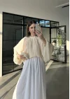 Yakası Büzgülü Ekru Bluz