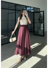 Beli Lastikli Bordo Tensel Kırışık Etek