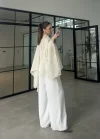 Fularlı Taş Pelerin Tül Bluz