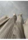Yarasa Kol Oversize Çizgili Haki Takım