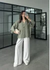 Sofi Tek Düğme Oversize Tensel Çağla Gömlek