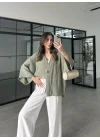 Sofi Tek Düğme Oversize Tensel Çağla Gömlek