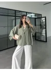 Sofi Tek Düğme Oversize Tensel Çağla Gömlek