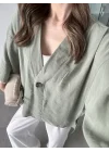 Sofi Tek Düğme Oversize Tensel Çağla Gömlek