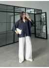 Sofi Tek Düğme Oversize Tensel Lacivert Gömlek