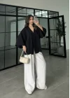 Sofi Tek Düğme Oversize Tensel Siyah Gömlek