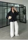 Sofi Tek Düğme Oversize Tensel Siyah Gömlek
