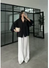 Sofi Tek Düğme Oversize Tensel Siyah Gömlek