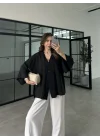 Sofi Tek Düğme Oversize Tensel Siyah Gömlek
