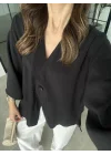 Sofi Tek Düğme Oversize Tensel Siyah Gömlek