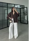 Sofi Tek Düğme Oversize Tensel Kahve Gömlek
