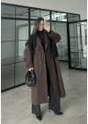Cool Oversize Premium Kahve Kuşaklı Trençkot