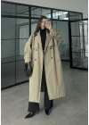 Cool Oversize Premium Yeşil Kuşaklı Trençkot