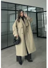 Cool Oversize Premium Yeşil Kuşaklı Trençkot