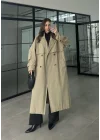 Cool Oversize Premium Yeşil Kuşaklı Trençkot