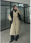 Cool Oversize Premium Yeşil Kuşaklı Trençkot