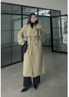 Cool Oversize Premium Yeşil Kuşaklı Trençkot
