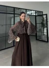 Kahve Puantiyeli Önü Bağlamalı Şifon Bluz