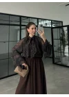 Ruffle Vintage Önü Bağlamalı Şifon Bluz